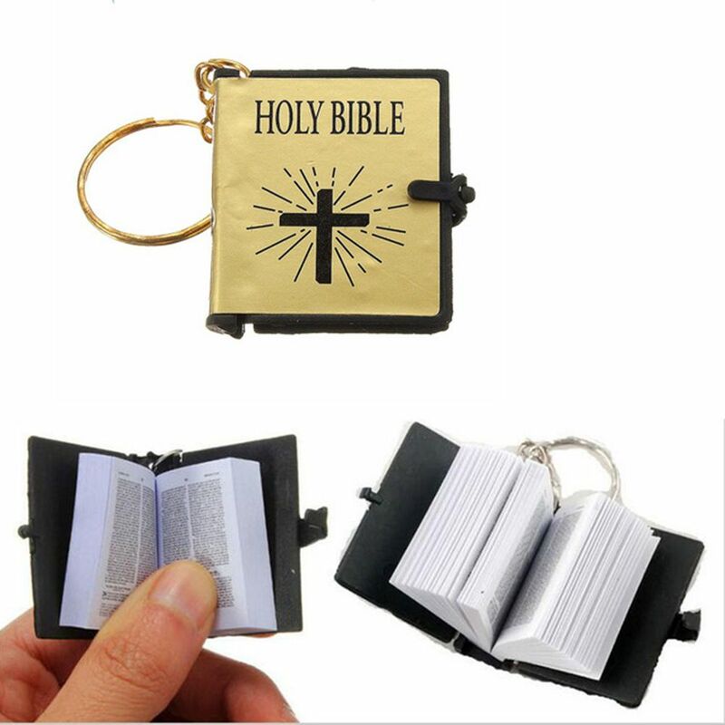Mini ภาษาอังกฤษ HOLY BIBLE พวงกุญแจคริสเตียนพระเยซูข้ามมุสลิม Keyrings กระเป๋าสุภาพสตรี Charm สวดมนต์พระเจ้าอวยพรที่ใส่กุญแจอุปกรณ์เสริม