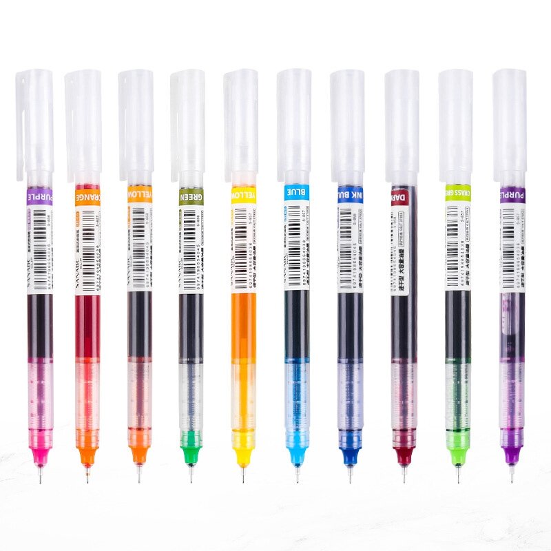 Caneta gel líquida reta colorida, canetas rollerball de grande capacidade, papelaria escolar e de escritório de secagem rápida, 0,5mm, 10 cores