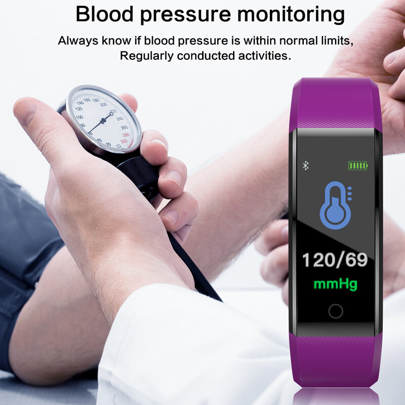 Pulsera inteligente Fitness Monitor de ritmo cardíaco podómetro de presión arterial salud correr deportes reloj inteligente hombres mujeres para IOS Android