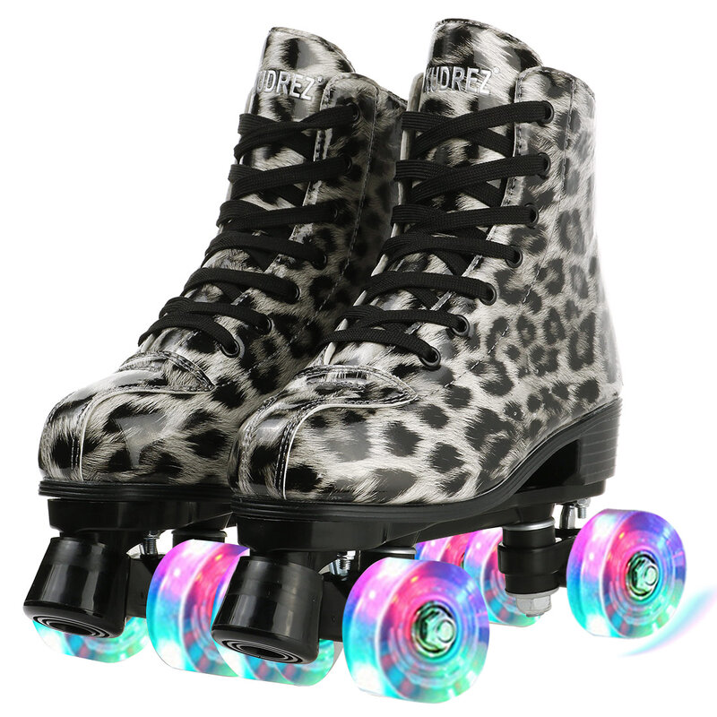 Patines de cuero sintético para hombre y mujer, zapatillas de patinaje con 4 ruedas, deslizantes, al aire libre para principiantes, 2 filas, 4 opciones