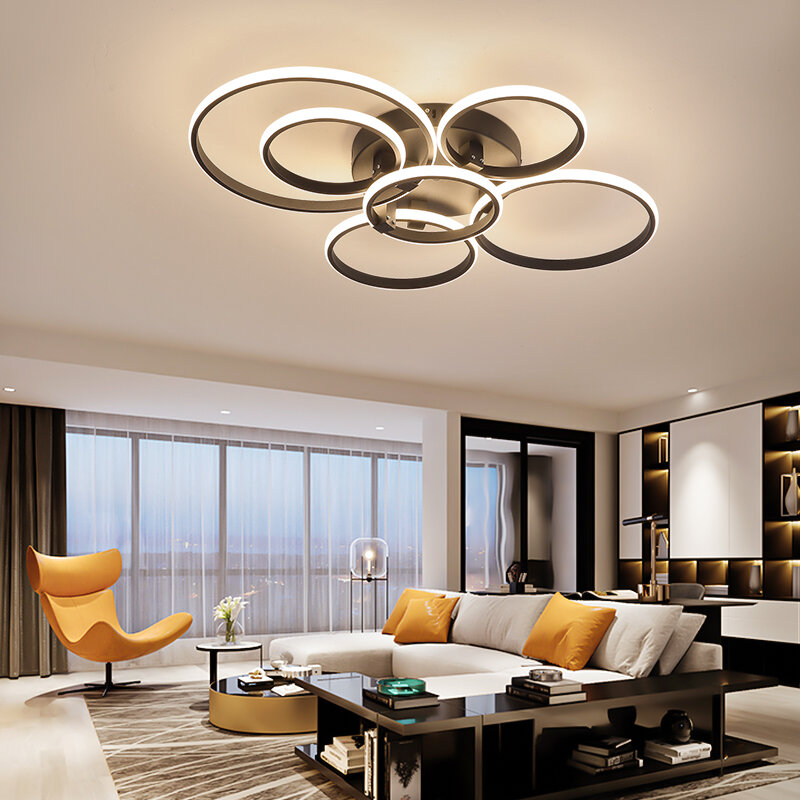 Plafonnier led au design moderne NEO Gleam, nouvelle lampe de plafond RC à intensité réglable avec des anneaux ronds et une application conçue pour le salon et la chambre à coucher