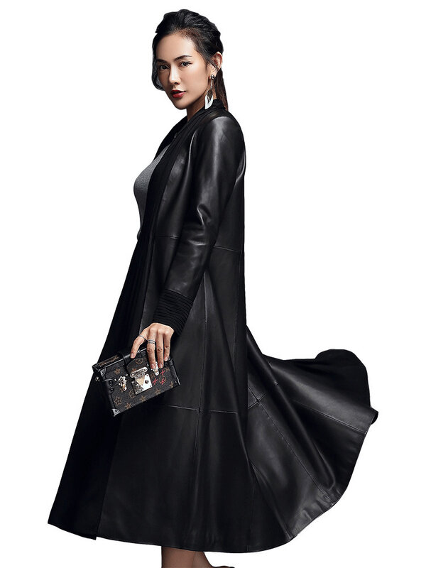 Veste en cuir véritable 2020 pour femme, manteau en peau de mouton, Streetwear, coupe-vent Long, printemps automne XS16D78-08