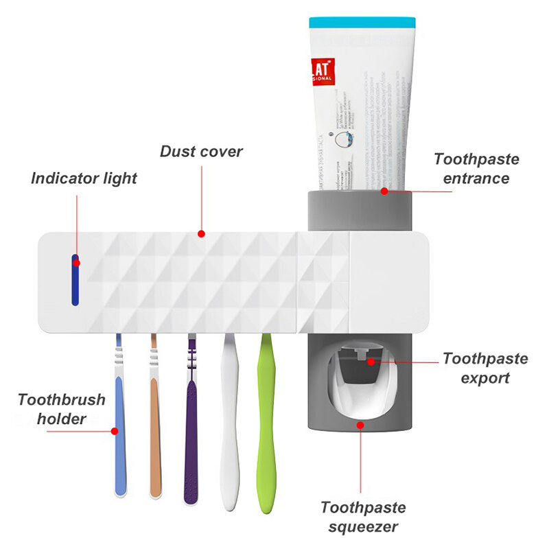 ONEUP Antibacteria 3 in 1 UV Toothbrush Holder Sterilizer Automatic Toothpaste Squeezers Dispenser For Home Bathroom Accessories