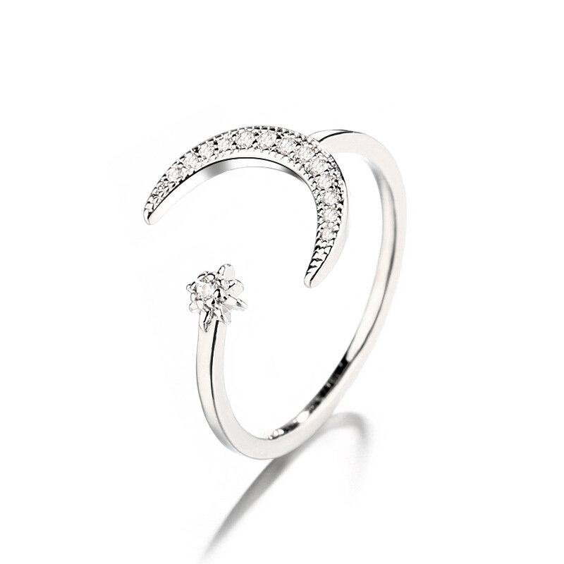 925 srebro moda pierścionek zaręczynowy biżuteria ażurowa gwiazda księżyc Ring Finger dla kobiet dziewczyn prezent urodzinowy JZ486
