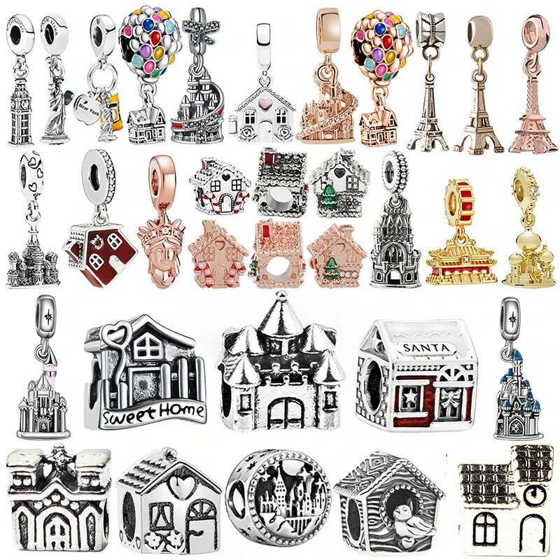 Disneys bajkowy zamek księżniczki wisiorek Fit oryginalny Pandora Charms bransoletka magiczny zamek dom koraliki dziewczyny kobiety biżuteria DIY