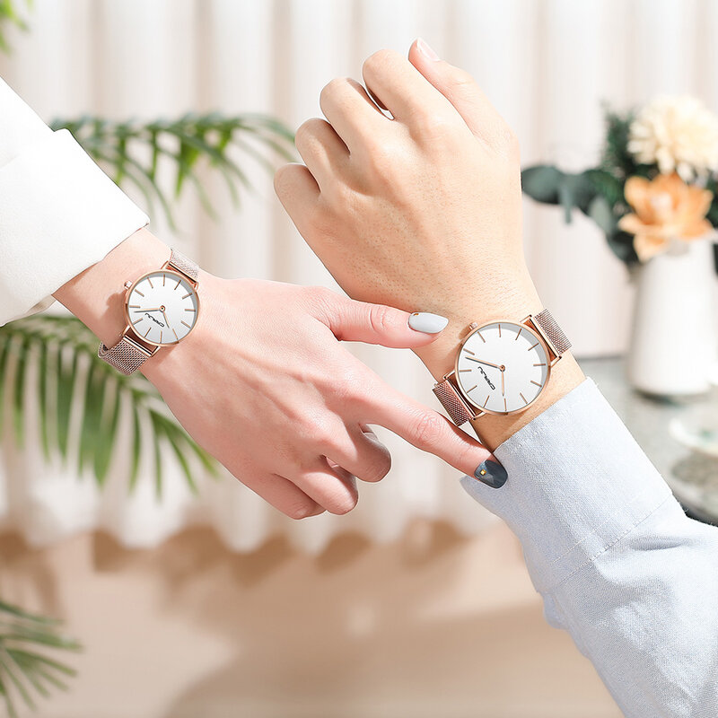 Crrju Mode Paar Horloge Japan Beweging Eenvoudige Waterdicht Rose Goud Rvs Mesh Vrouwen Horloge Quartz Horloge Mannen Relogio