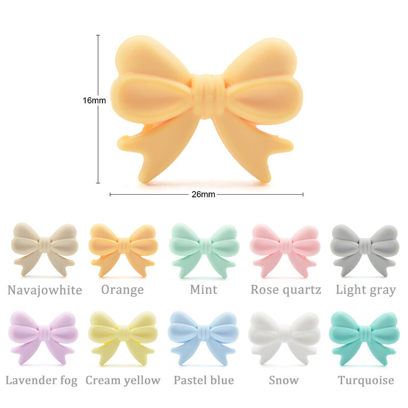 LOFCA 5pcs Bowknot Silicone Beads DIY Food Grade Silicone Teething Pacifier Cute Shaped Silicone teether Holder Accessories