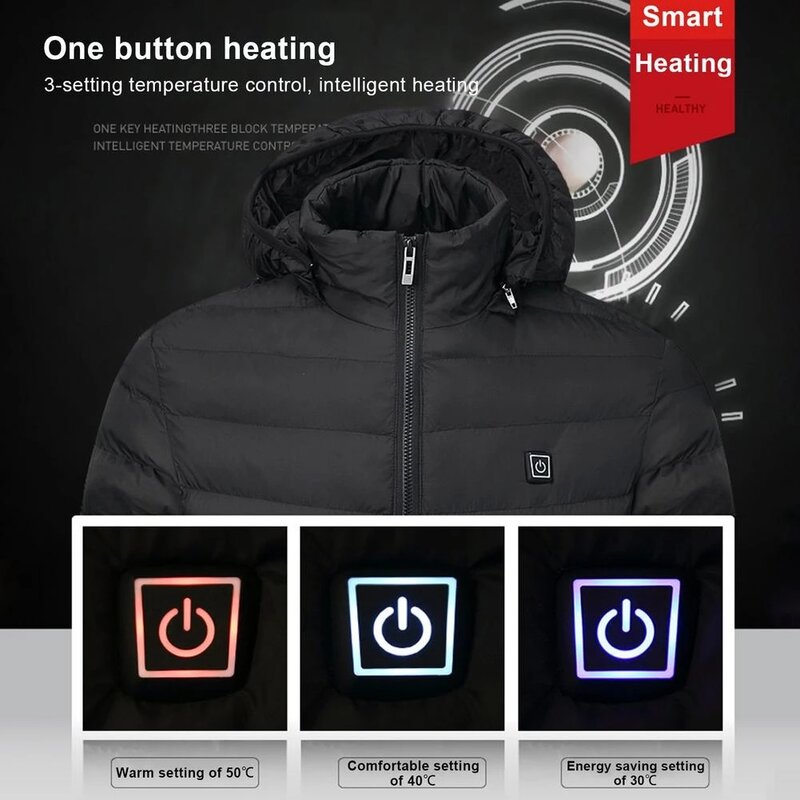 Veste chauffante électrique USB pour homme, manteau thermique, veste en coton chauffante, vêtements d'extérieur, Sprots chauds, 9 zones métropolitaines, hiver