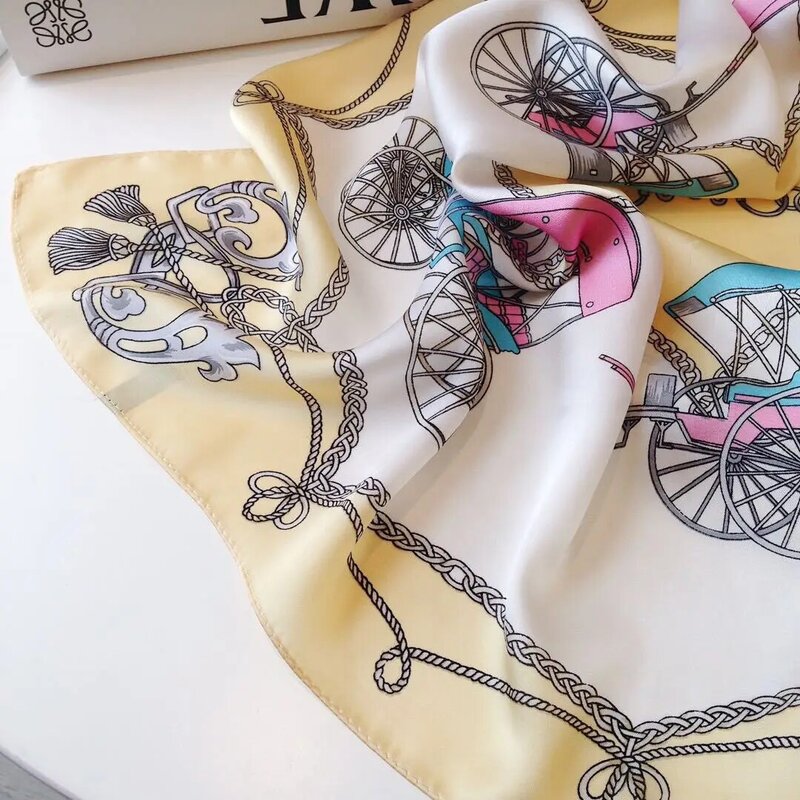 Yishine – foulard carré à motifs de calèche pour femmes, 70x70cm, Bandana, couvre-chef, châle, 2021
