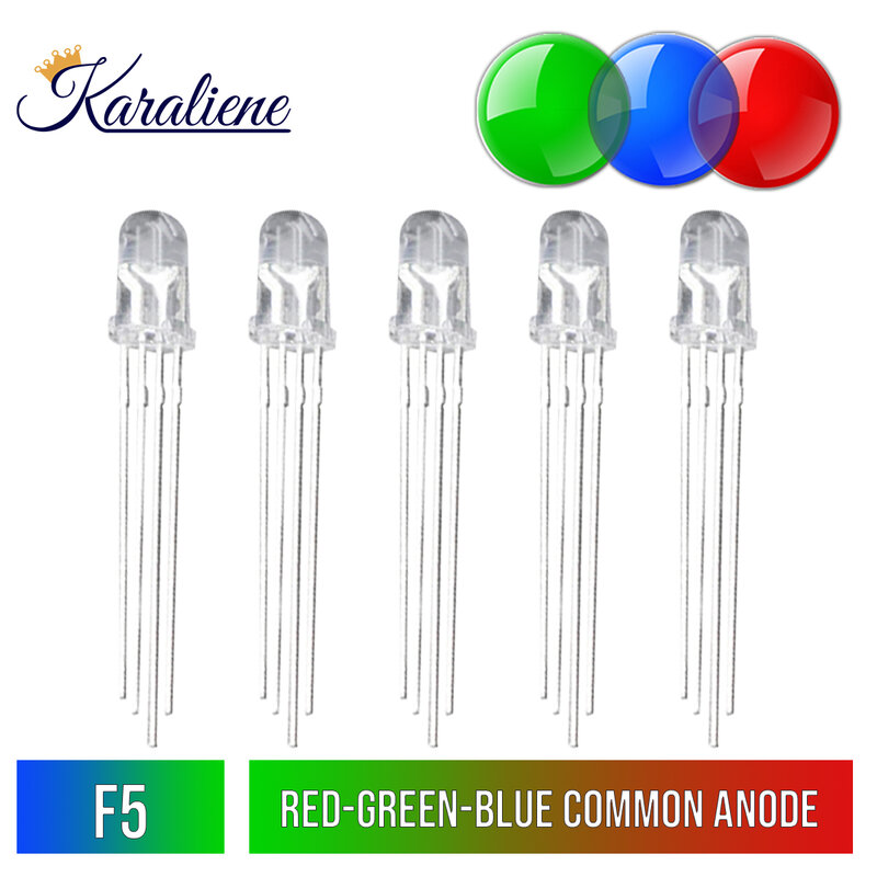 Diodo emisor de luz LED, 10 piezas, F5, 5mm, Multicolor, rojo, verde, azul, RGB, 3 pines (doble COLOR), 4 pines (tres colores)