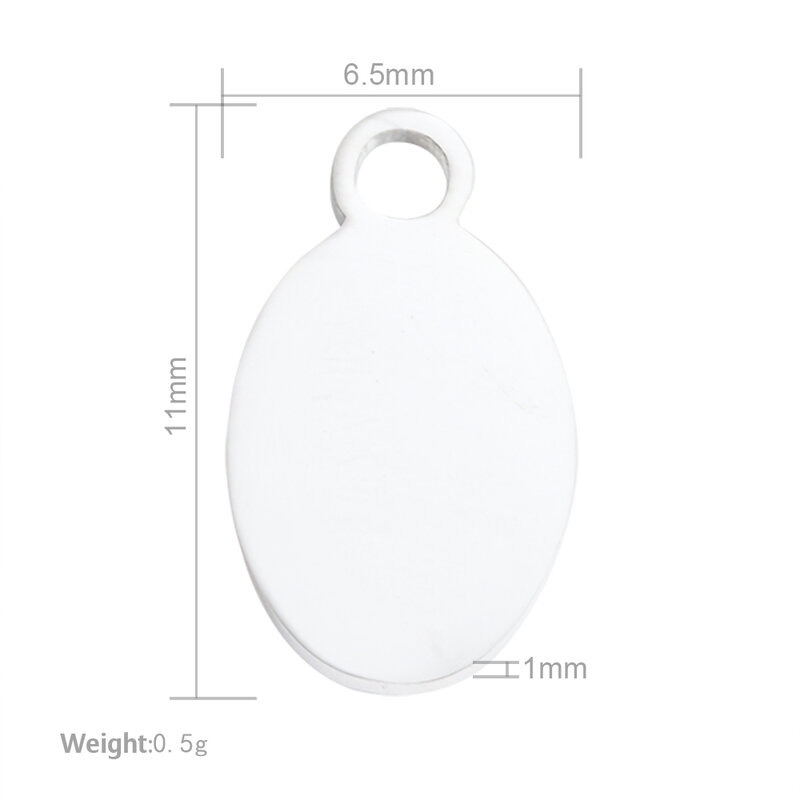 MYLONGINGCHARM 50pcs -Custom logo atau teks-6.5mm x 11mm Mini Oval Kategori untuk Kalung tahan Karat Steel Pesona manik-manik