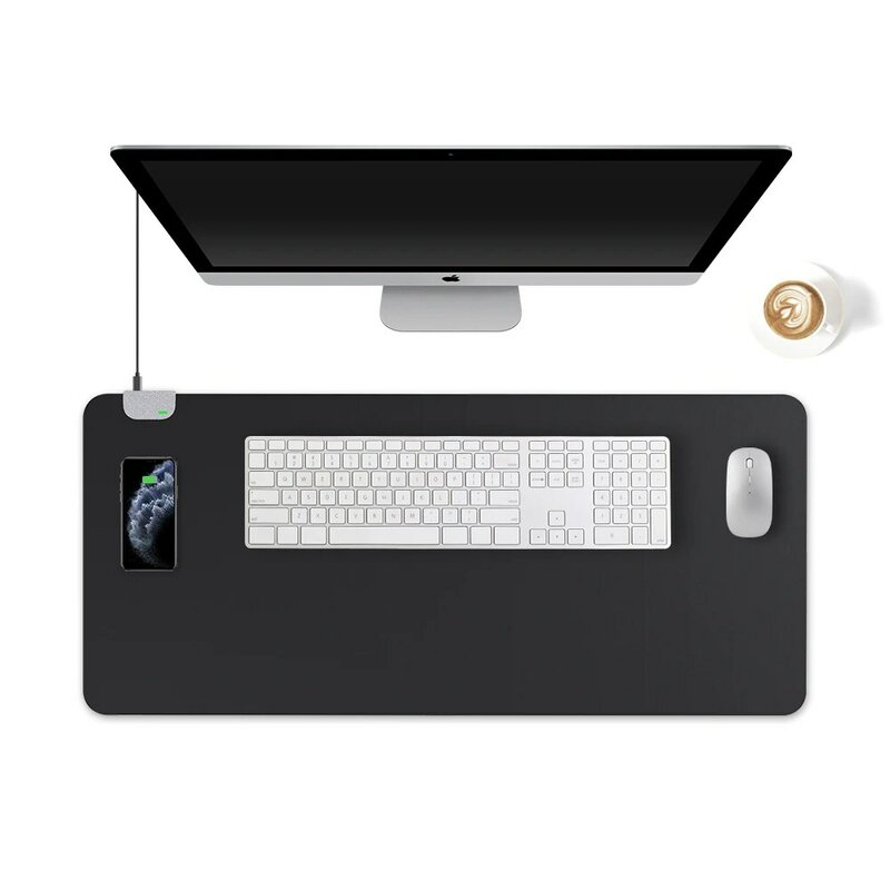 Kingfom gamer mouse pad carregador sem fio do telefone inteligente xxl grande esteira de mesa para iphone/xiaomi couro do plutônio protetor de mesa almofada