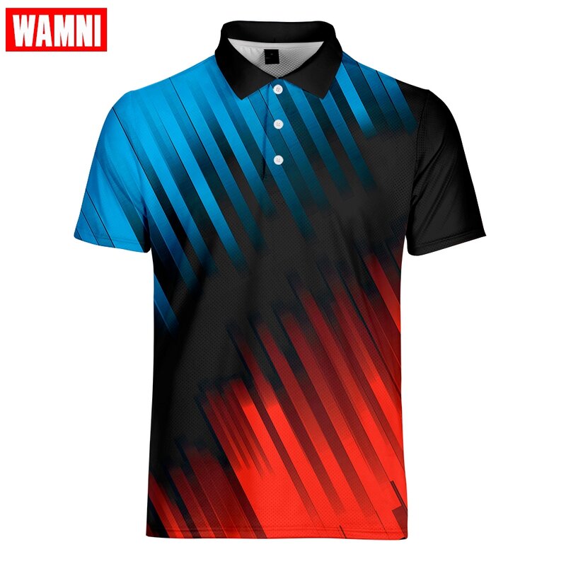 WAMNI Tennis Fashion  3D Shirt Turn-drown Sport Shirt 2019 Plus Size Brand -shirts Clothing Outwear Tee Tops Dropship