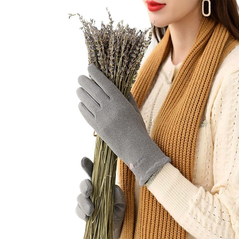 여성 겨울 따뜻한 터치 스크린 유지 비 슬립 웨어러블 야외 사이클링 Thicken Not Bloated Plus Velvet Cartoon Embroidery Gloves