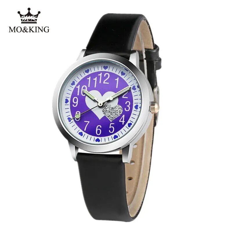 Neue Produkt Mädchen Uhr für Kid Lila Liebe Druck Quarz Uhr Casual Leder Gelee Leder Uhr Kinder Studenten Geschenk Uhren