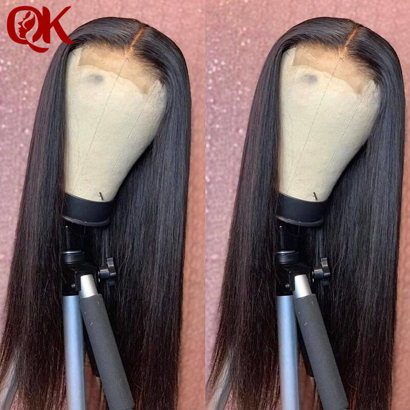 QueenKing Hair Invisiable Transparent 5X5 Super Fine HD Lace Closure Wigs Brazilian Straight Black Lace Front Human Hair Wigs
