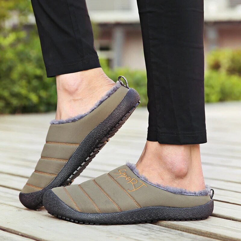 Новые зимние тапочки UncleJerry для мужчин и женщин, теплая Домашняя обувь, водонепроницаемые Нескользящие домашние Тапочки большого размера