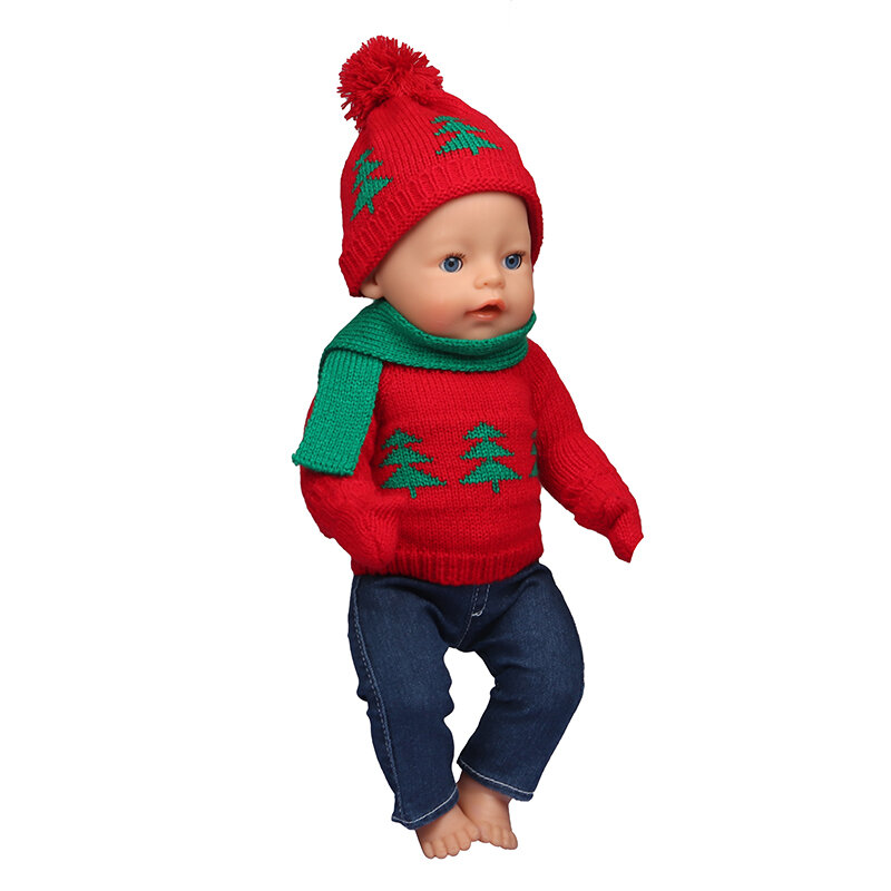 43 Cm Baby New Born Doll Clothes lana Cute babbo natale, albero, alce Christmas Clothes Suit per American 18 pollici Girl Doll Toy Gift