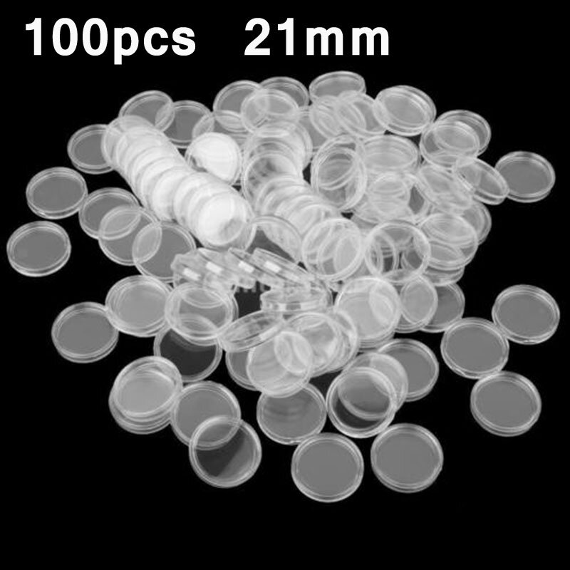 Cápsulas plásticas transparentes redondas da moeda, suportes claros, casos do protetor, 100 PCes, 18mm, 19mm, 20mm, 21mm, 23mm, 24mm, 25mm, 26mm, 28 milímetros, 30 milímetros