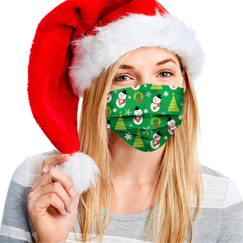 50個大人のクリスマスマスク使い捨てフェイスプリント3plyイヤーフック産業ハロウィンコスプレカバー保護フェイスマスク