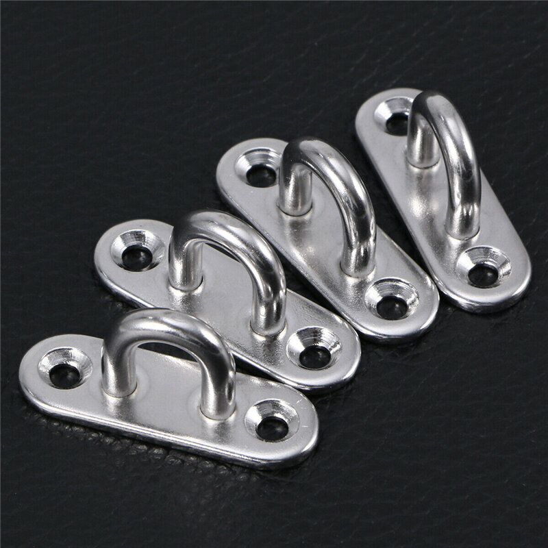 4pcs 5mm Stainless Steel Eye Plate Oblong Pad Eye Plate Metal Staple Ring Hook Hardware U-shaped Design Screws Mount Hook