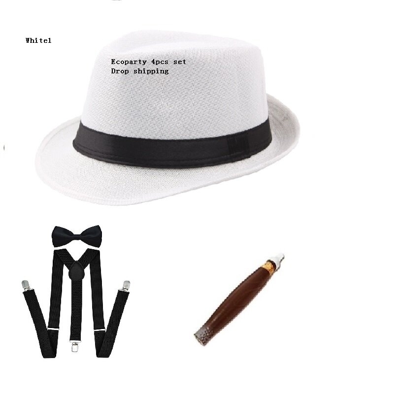 Conjunto de accesorios de disfraz de gángster de Gatsby para hombre adulto, gorra de fiesta de Cosplay de Halloween, Sombrero de Panamá, tirantes, 20's, 1920s, envío directo
