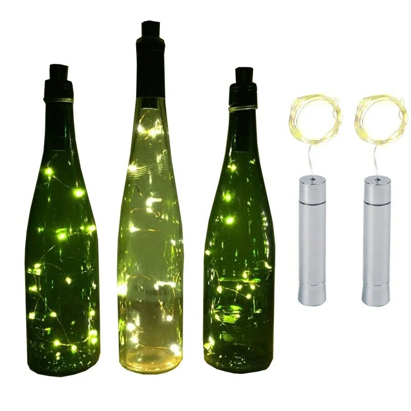 Silver Wine Bottle Stopper Fairy Light 2M 20LED Cork Shaped Copper Wire String Light AA Battery Christmas Party Wedding Garland