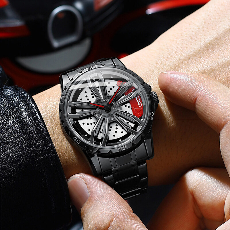 2023 Men Rim Hub orologi auto sportiva orologio da uomo rotazione impermeabile Sport orologio da polso con ruota in acciaio inossidabile orologi da uomo al quarzo per auto
