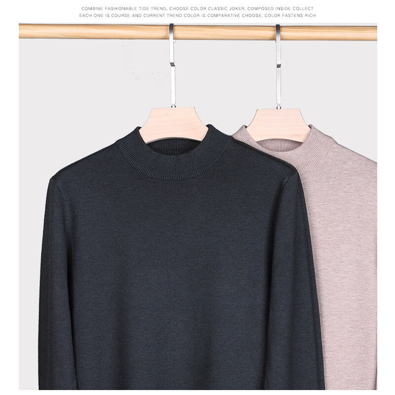 Pakaian Rajut Pria Kerah Sweater Sweater Pria Baru Warna Solid Setengah Kerah Tinggi Pria Sweater Pria