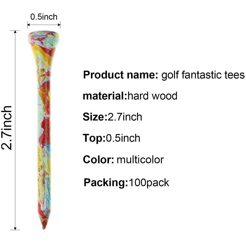 CRESTGOLF-70mm/100 "우드 골프 티, 다채로운 색상 골프 우드 티 2.75 개/팩