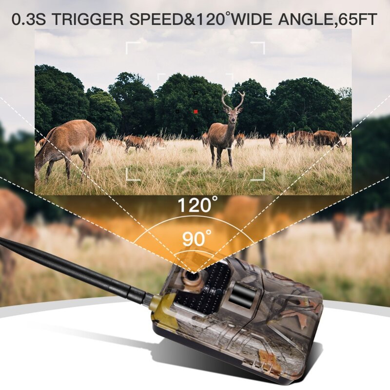 라이브 방송 앱 트레일 카메라, 클라우드 서비스 4G 30MP 무선 야생 동물 사냥 카메라 HC900PRO 0.3S 야간 투시경