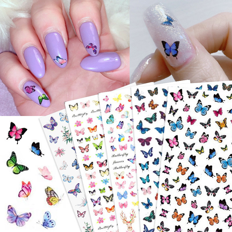 Hnuix 1 folha etiqueta do prego borboleta flor transferência de água decalque sliders para decoração da arte do prego tatuagem manicure envelopes ferramentas