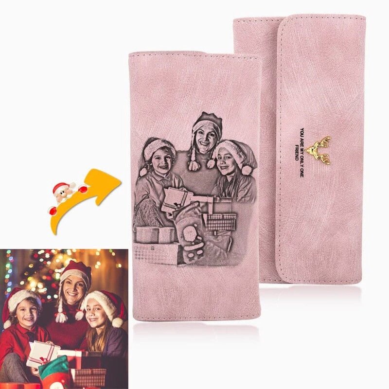 女性のためのカスタム財布,長いランタンウォレット,パーソナライズされた写真,彫刻された,ピンクの財布,クリスマスプレゼント