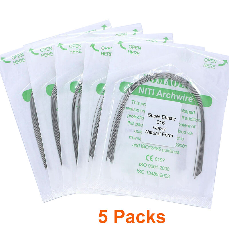 Arcos de Nitinol de ortodoncia, 5 paquetes de alambre Dental superelástico, cables de arco redondo de Niti Natural, corrección de materiales de dentista
