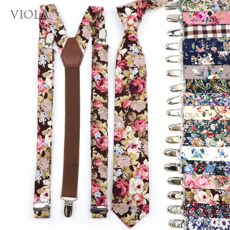 Bretelle in cotone floreale da 2.5cm set di cravatte uomo donna bretelle cinghie regolabili pantaloni maschili Jeans gonna femminile camicia accessori regalo