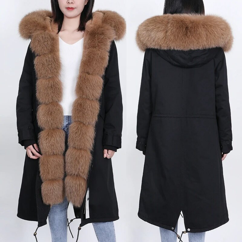 MMK2020 معطف الفرو الحقيقي معطف الموضة الجديدة الثعلب الفراء طوق الشتاء المرأة انفصال رشاقته معطف طويل نمط التغلب على معطف