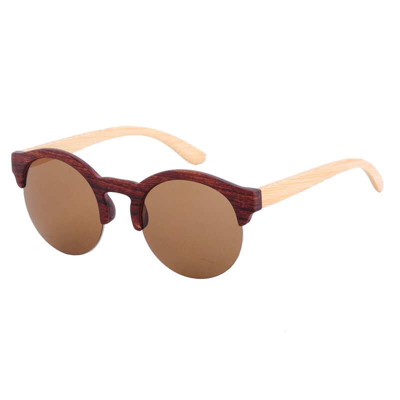 LONSY Retro Brown Bamboo Wood Sunglasses Women Men Brand Designer Vintage Half Sun Glasses Driving Mirror UV400 Eyeglasses