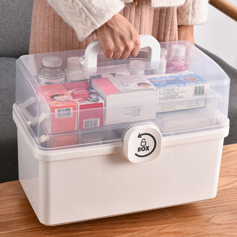 3/2 schicht Tragbare First Aid Kit Lagerung Box Kunststoff Multi-Funktionale Familie Notfall Kit Box mit Griff GK99