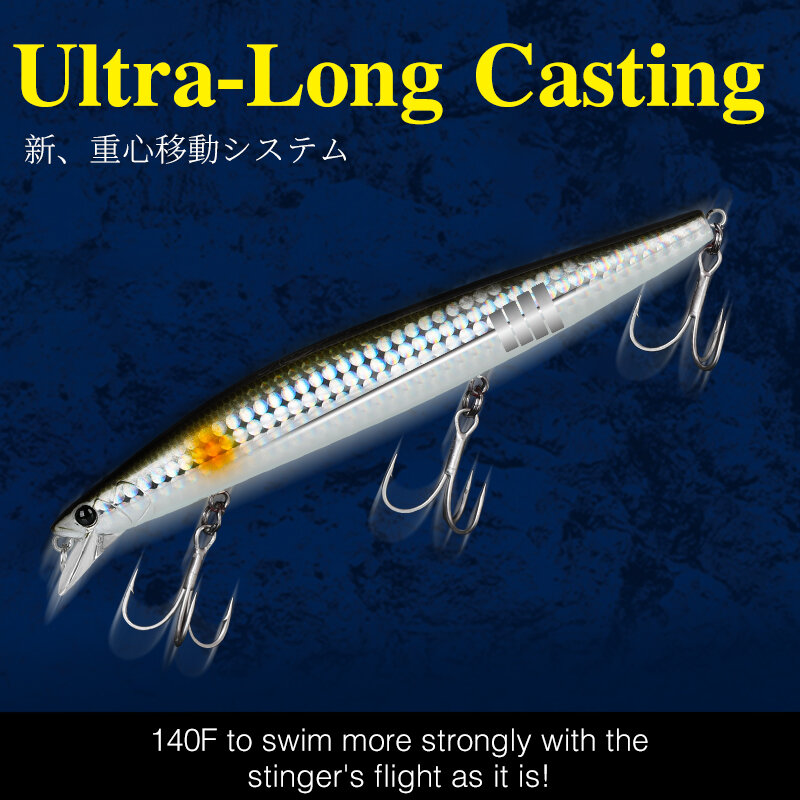 TSURINOYA 140F Ultra-long Casting Floating Minnow STINGER 140mm 24g Artificial Large Hard Bait Tungsten Weight Sea Fishing Lure