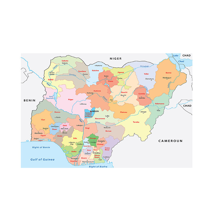 59*42Cm Peta Politik Nigeria Poster dan Cetak Belajar/Ruang Kelas Tamu Gambar Seni Dinding Lukisan Kanvas Dekorasi Rumah