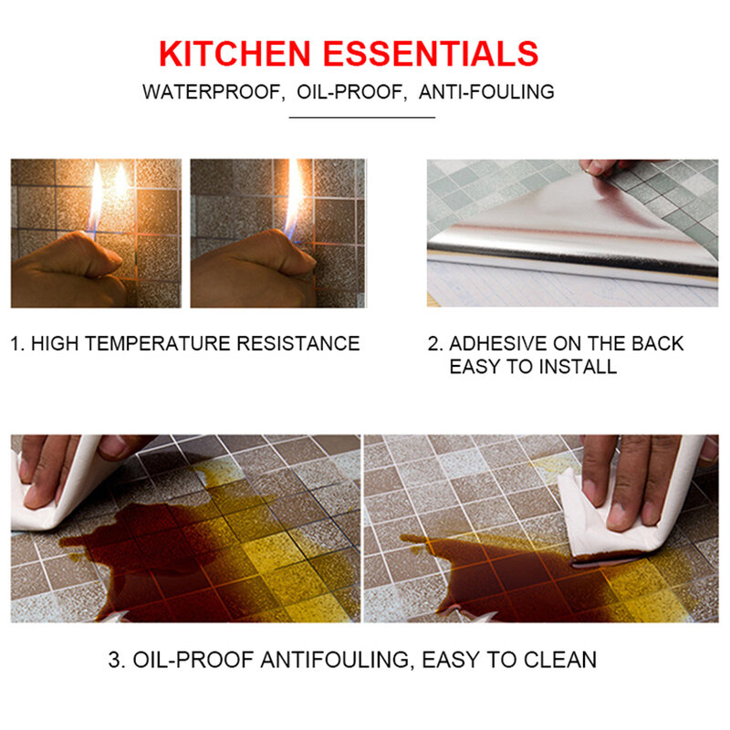 Bathroom Waterproof Tiles Wall Sticker Self-Adhesive Kitchen Stove Oil-Proof Fireproof Wallpaper Aluminum Foil Decorative Film