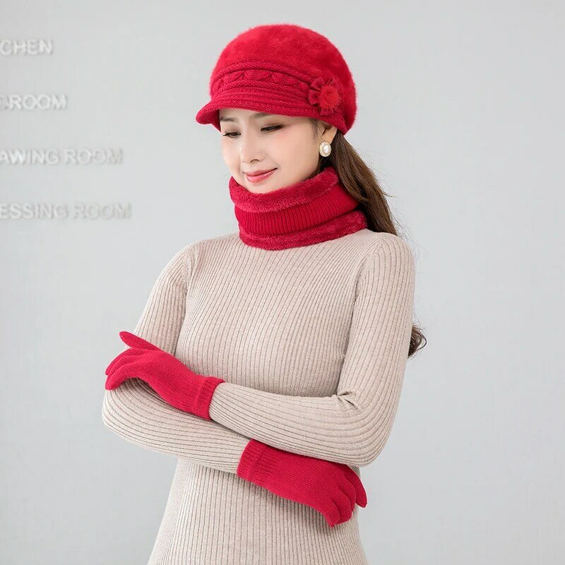 Conjunto de guantes y bufandas de punto para mujer, conjunto de guantes gruesos y cálidos, accesorios rusos de invierno, 3 piezas, 2021