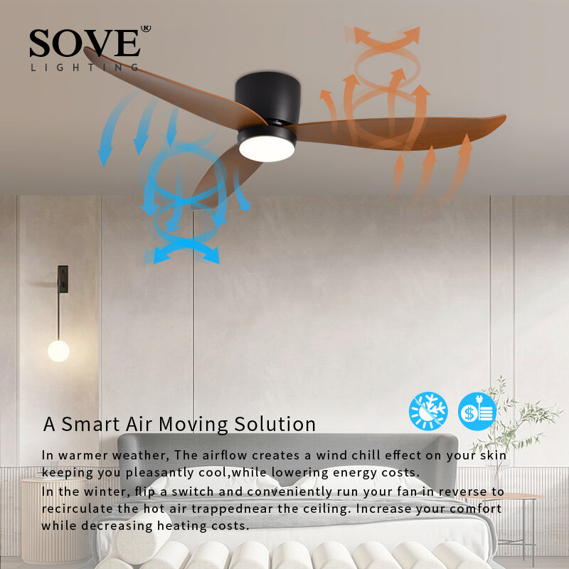 SOVE-Modern LED ventiladores de teto com controle remoto, luz decorativa, lâmpada para BedroomHome, 220V