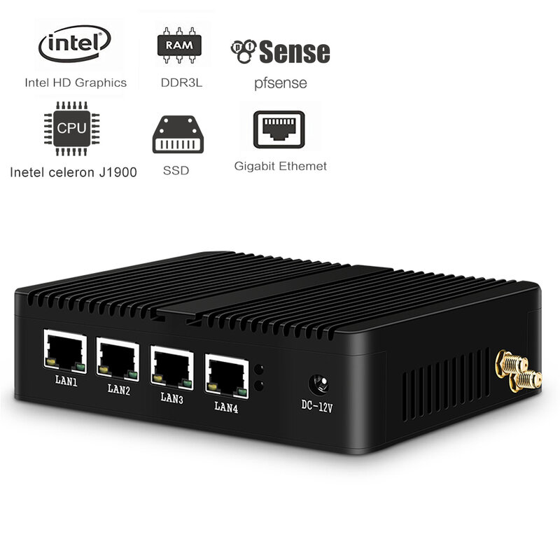 Mini pc sem fanless intel n5105, j1900, j4125, n2830, 4lan i211 gigabit, i225, servidor pfsense, caixa firewall, roteador pc