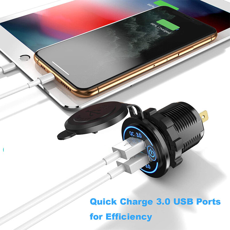 シガレットライターとソケット,12-24v USB,強力な電子機器,急速充電,Qc3.0