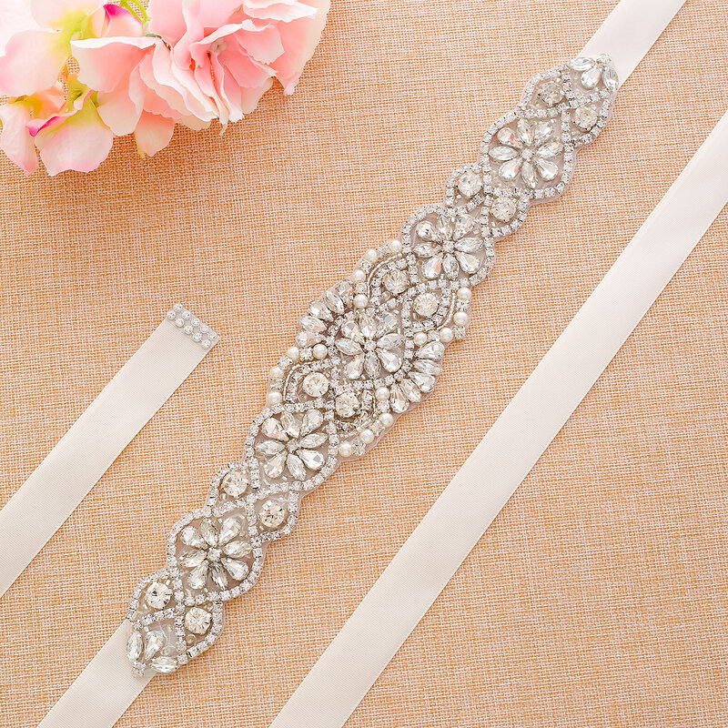 NZUK Silver Gold/Rose Gold Rhinestone Wedding Dress Belt  Crystal Wedding Belts Satin Wedding Accessories Bridal Ribbon Belts
