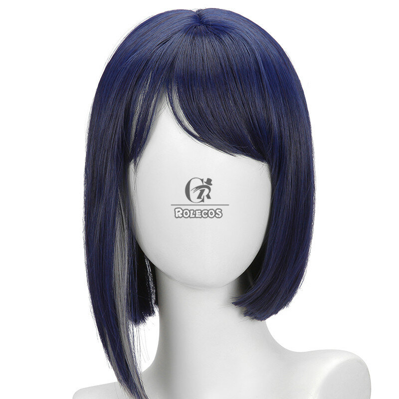 Rolecos kujyo sara cosplay peruca jogo genshin impacto kujyo sara cosplay peruca azul 35cm feminino headwear resistente ao calor do cabelo sintético