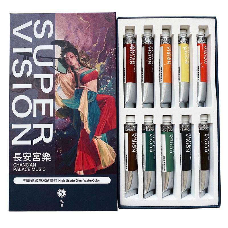 Super Vision 10สีเกรดสีเทา Watercolor Professional สีน้ำสีหลอด8ML สำหรับภาพวาดอุปกรณ์
