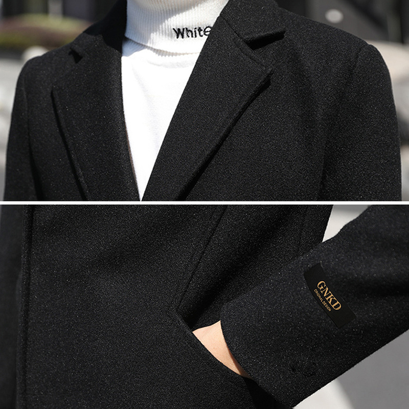 Men Woolen Coats Black Long Plus Velvet Winter Double Breasted Blends Male High Quality Handsome England Style Windbreaker M-5XL