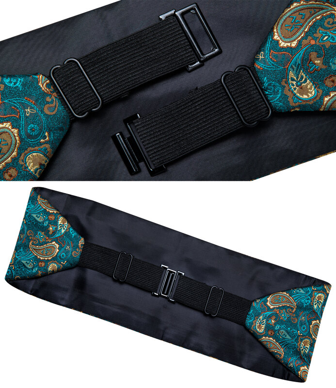 Conjunto de pajarita de seda para hombre, esmoquin de Cachemira verde azulado, cintura elástica, cinturón ancho, DiBanGu